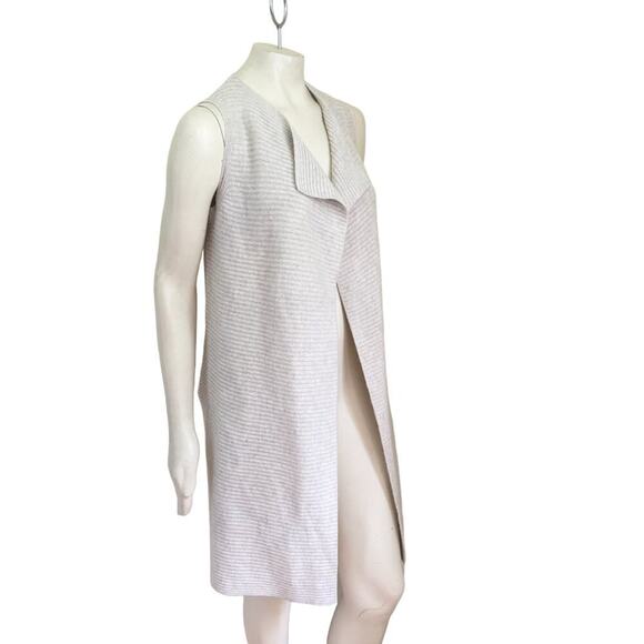 TAHARI LUXE 100% Cashmere Duster Vest Sleeveless Open Cardigan in Oatmeal SZ S - Picture 4 of 10